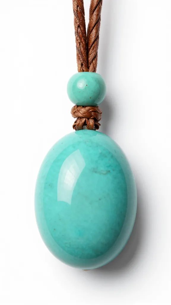 oval turquoise bolo slide with braided leather cord, macro