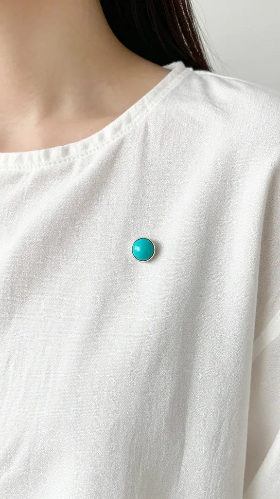 closeup turquoise stud earring on white linen blouse