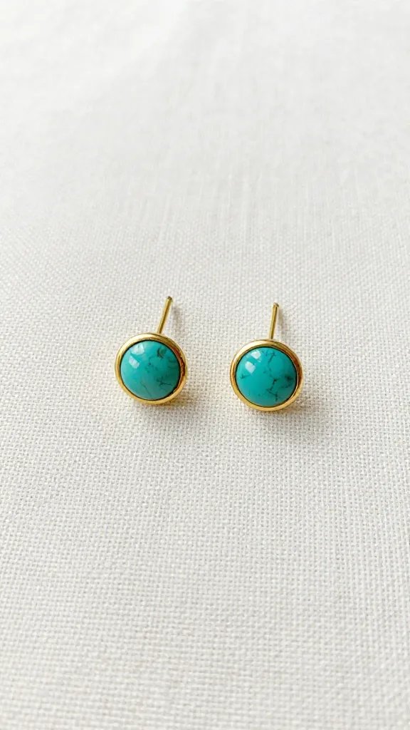 minimalist gold bezel turquoise stud on natural linen