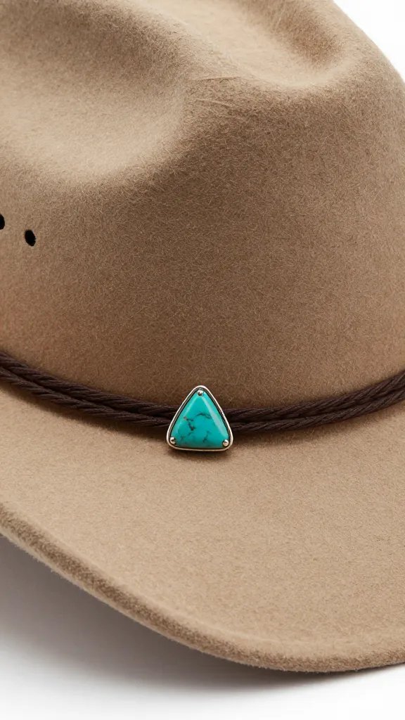 triangle turquoise stud earring on felt cowboy hat brim