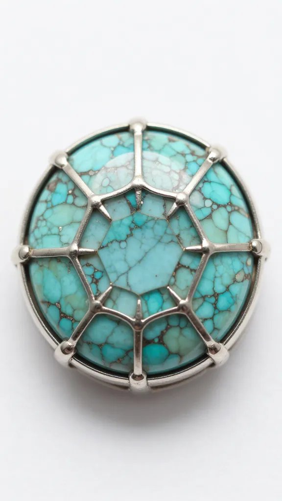 spiderweb matrix turquoise stone in bezel setting, macro