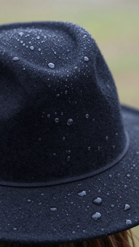 raindrops beading on beaver felt hat, shallow focus