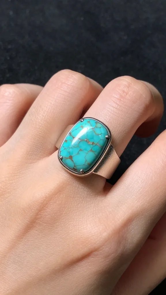 hammered turquoise statement ring on sunlit saddle leather