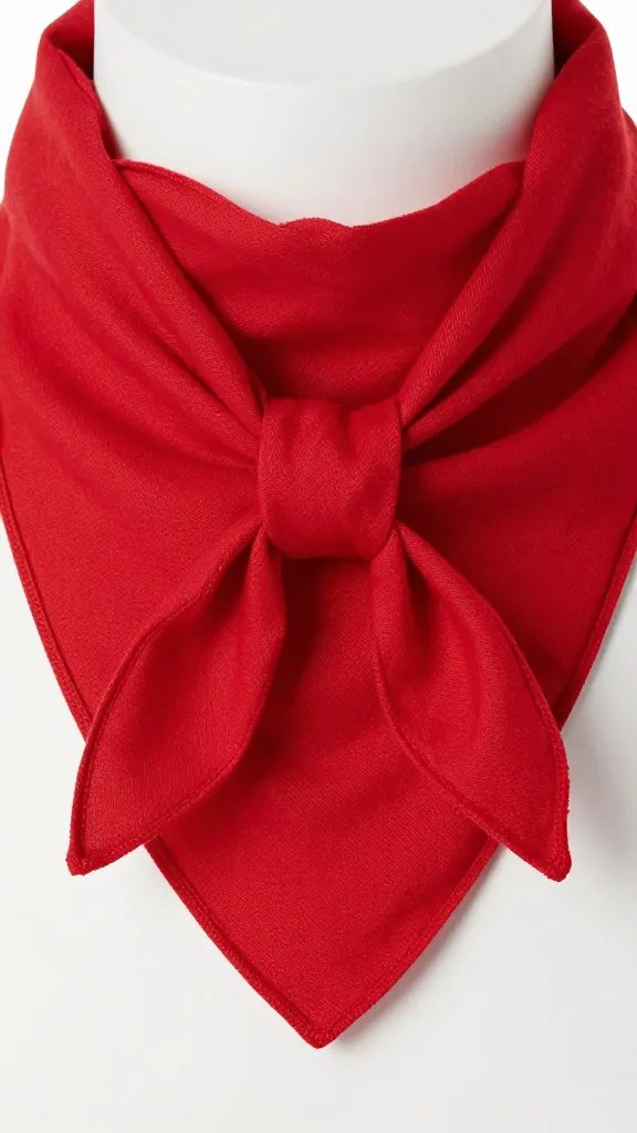 closeup red cotton bandana tied cowboy knot on neck