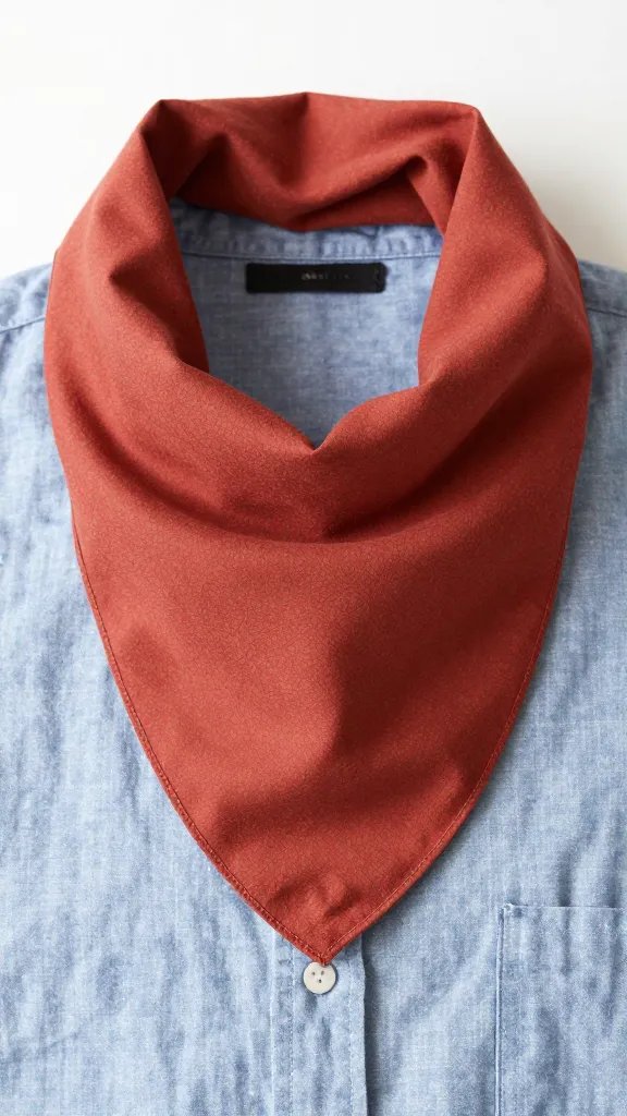 rust bandana ascot under crisp chambray collar