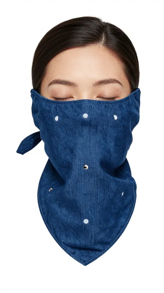 indigo bandana sun-shade face cover, eyes visible