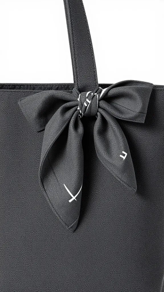 charcoal bandana tied to tote handle, close detail
