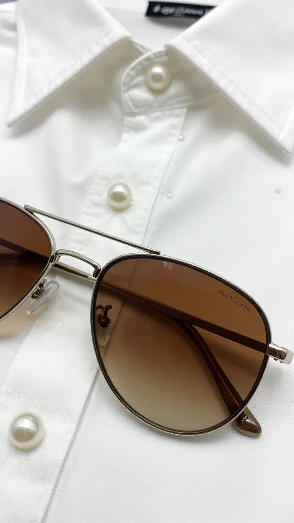 brown gradient lens aviators on white pearl-snap shirt