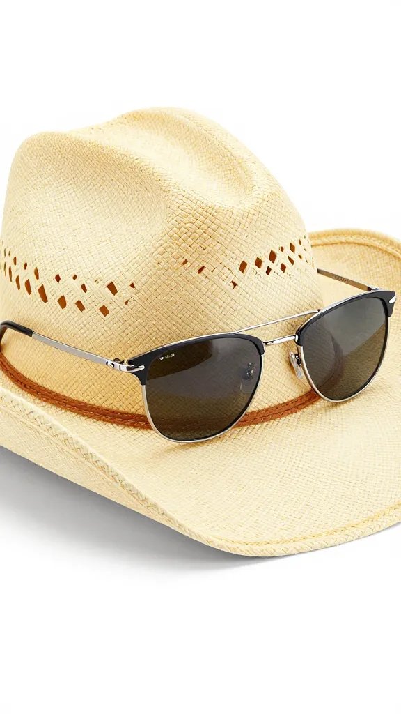 titanium browline sunglasses on straw cowboy hat brim