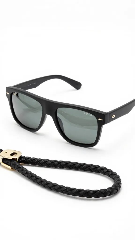 smoke-lens wrap sunglasses on braided horse rein