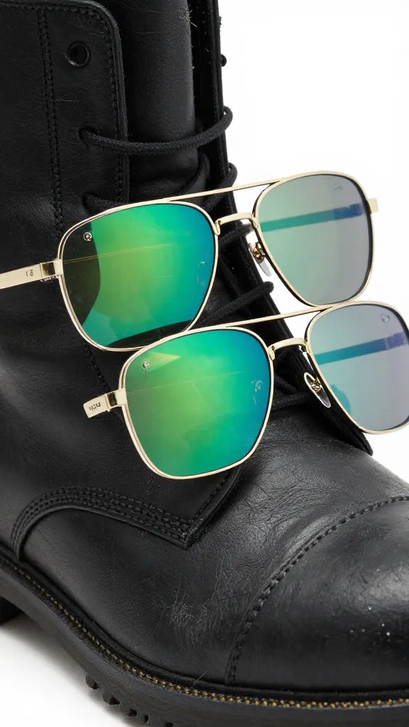 green polarized square shades on scuffed roper boot
