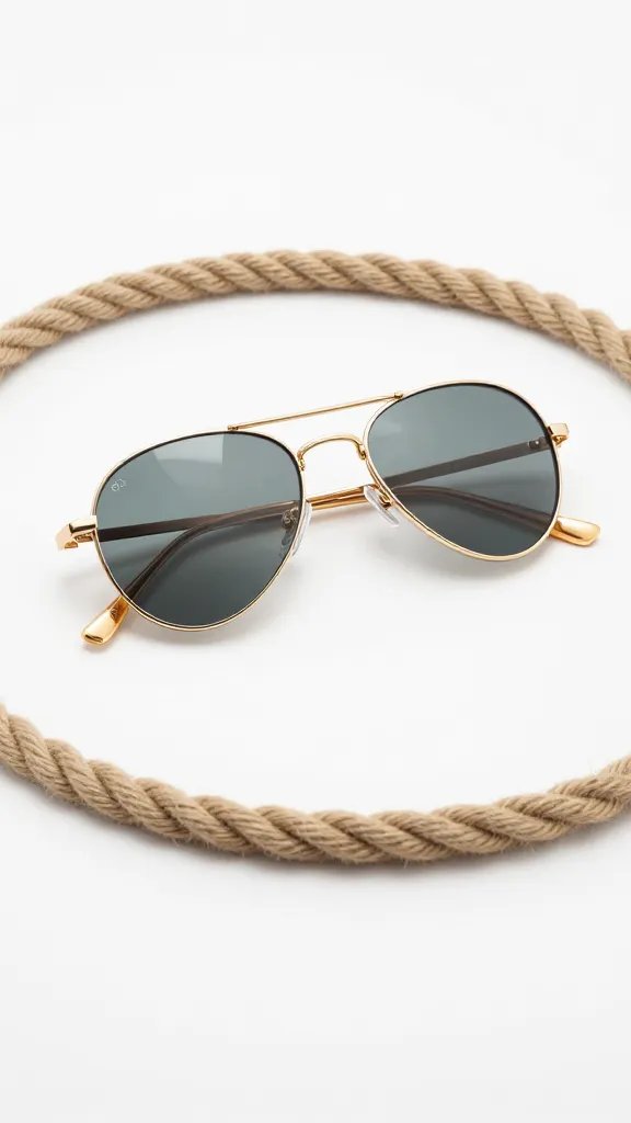 gold-frame aviators on coiled lariat rope