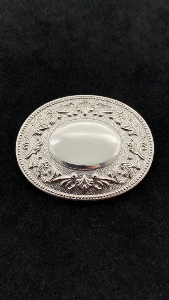 polished sterling western belt buckle on black felt backdrop