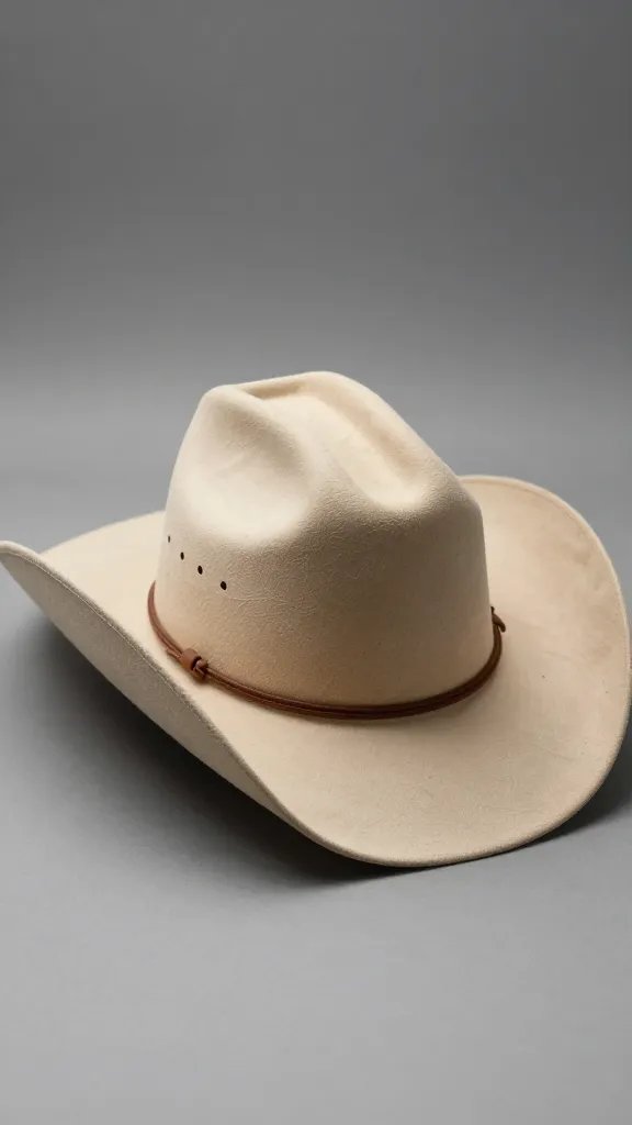 camel felt cowboy hat crown, wind-creased, studio lighting