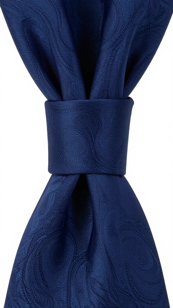 silk wild rag knot, deep navy paisley, tight macro