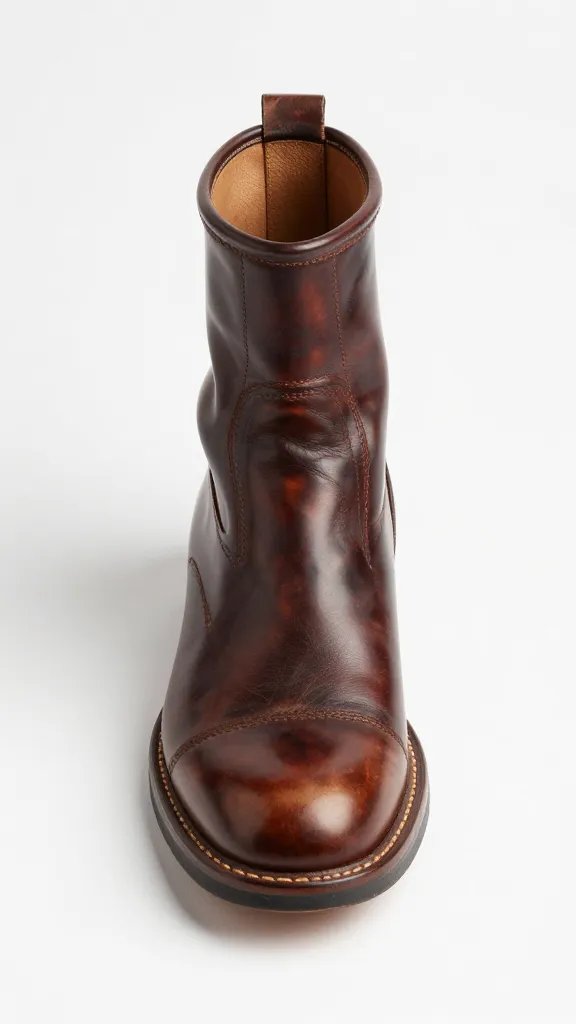 single square-toe roper boot vamp, rich brown patina