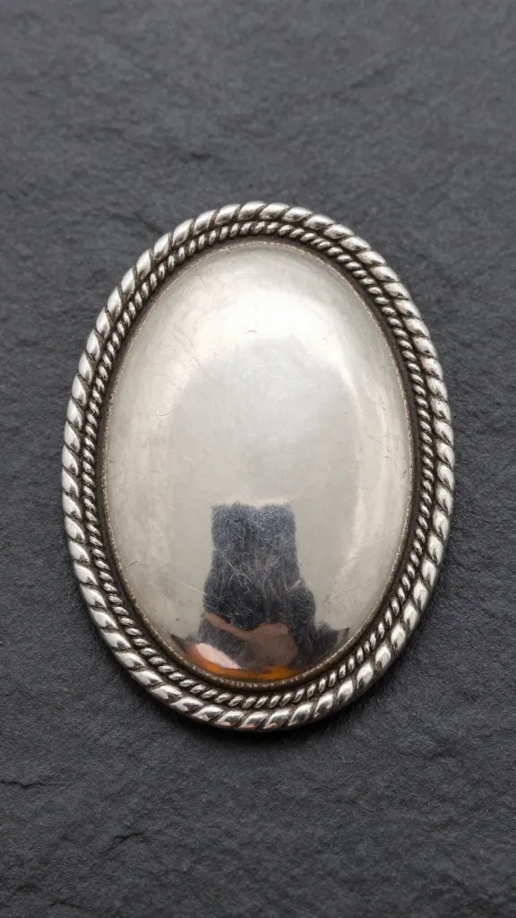 silver concho with rope edge, isolated on matte slate