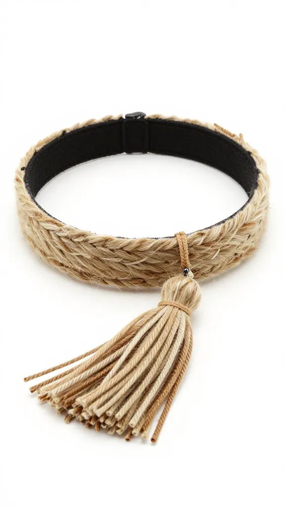 rawhide hatband with horsehair tassel, shallow depth