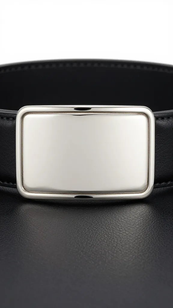 polished silver trophy belt buckle on black leather