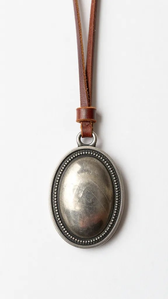 single nickel concho with leather tie on white background