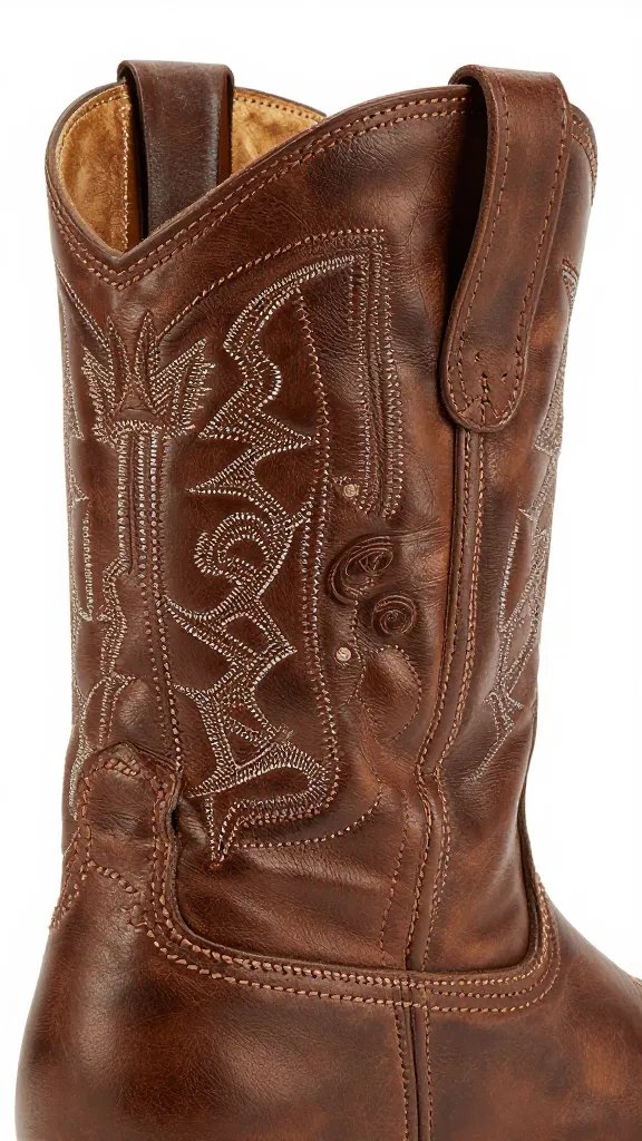 stitched boot pull strap embossed with western pattern