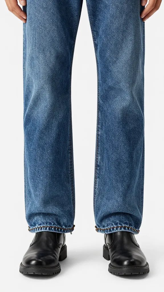 raw denim hem with chainstitch roping fade detail
