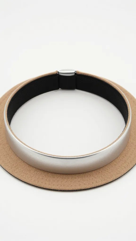 hatband with silver slides on tan felt brim edge