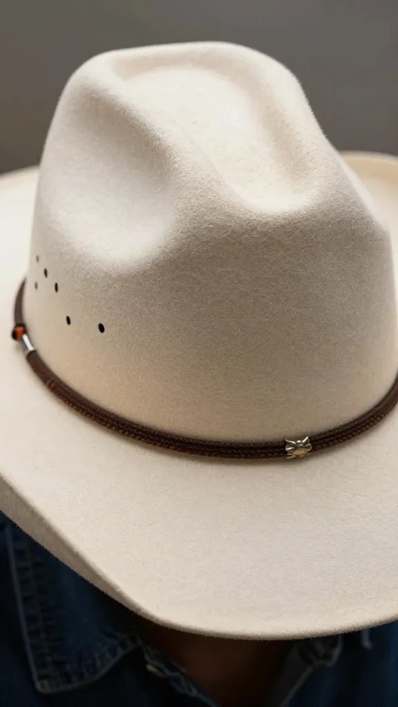 closeup of felt cowgirl hat with cattleman crown