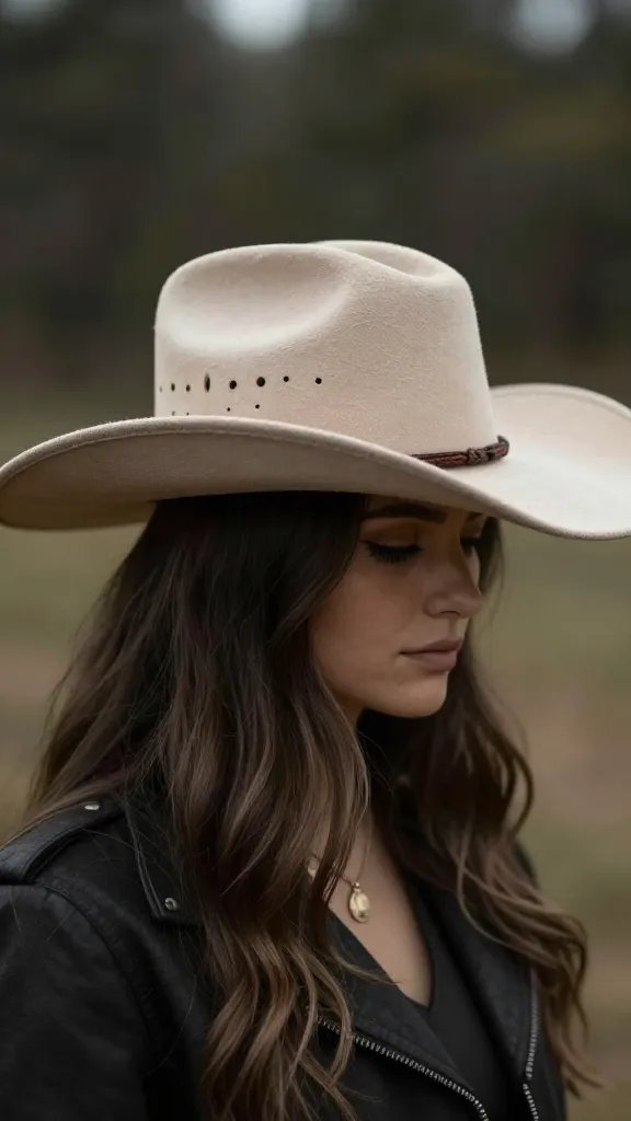 teardrop crown cowgirl hat with subtle dip, profile